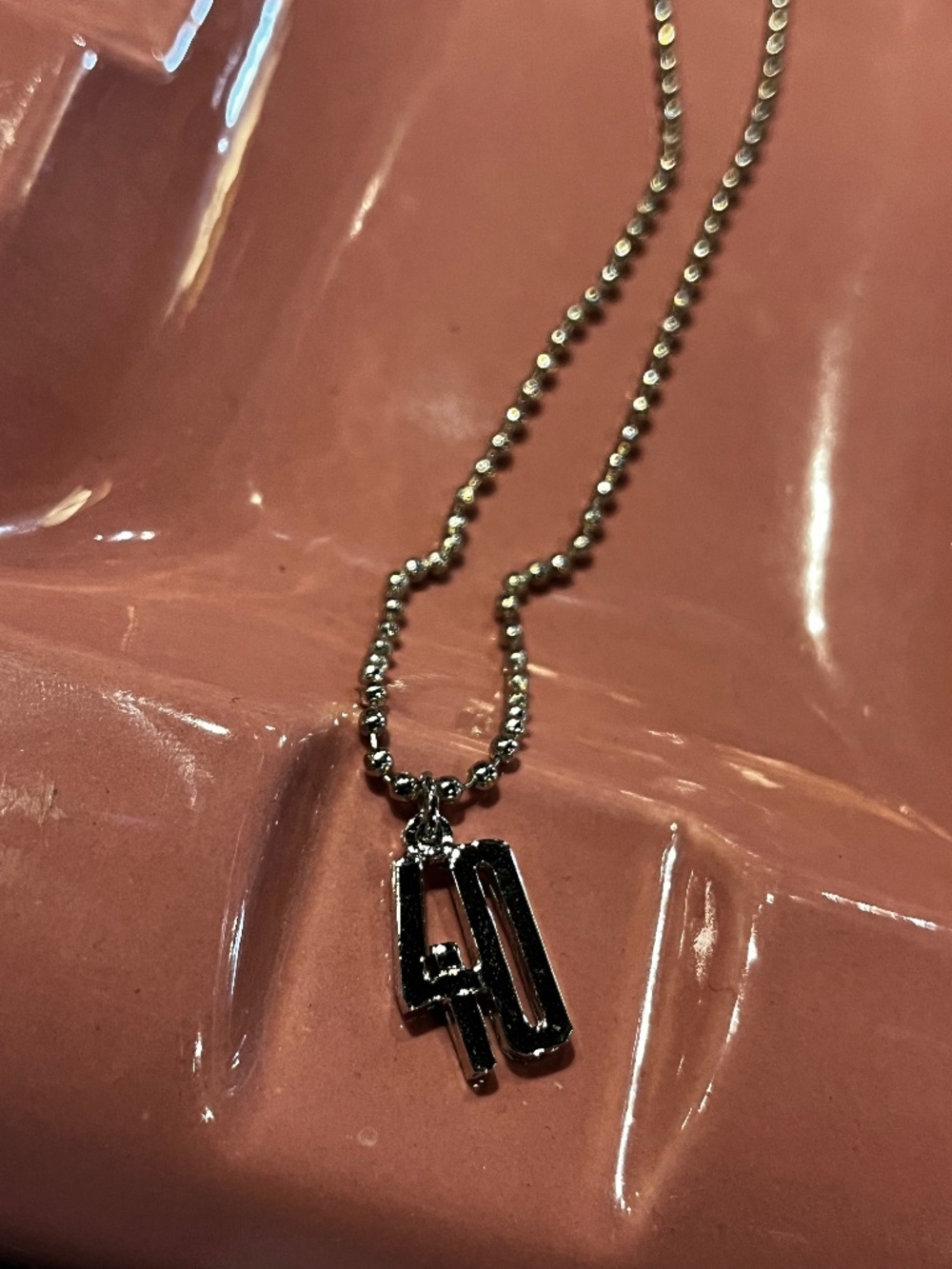 Vintage ' 40 ' Pendant with Ball Bead Chain Necklace